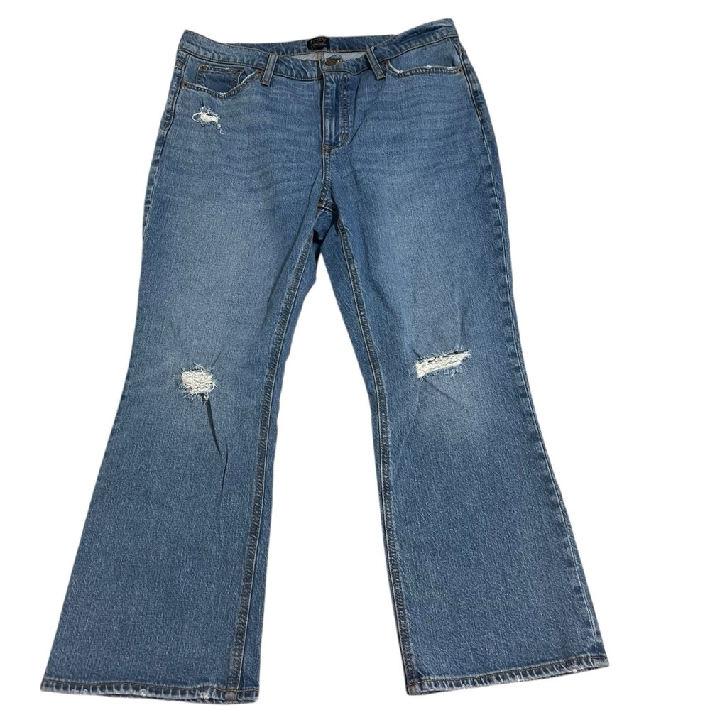 J. Crew Factory Distressed Blue Cropped Flare Jeans